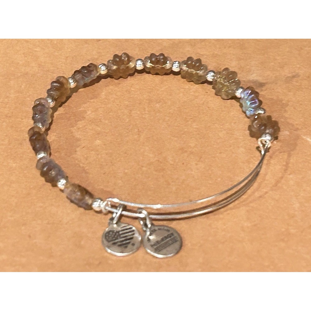 Authentic Alex and Ani Glow Beaded Swarovski Crystal Shiny Silver Bangle